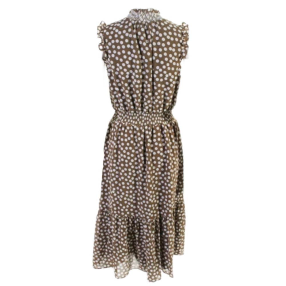 NWT J. Crew Smocked Waist Brown and White Polkadot Midi Dress🤍⭐️🤍 - Picture 2 of 11